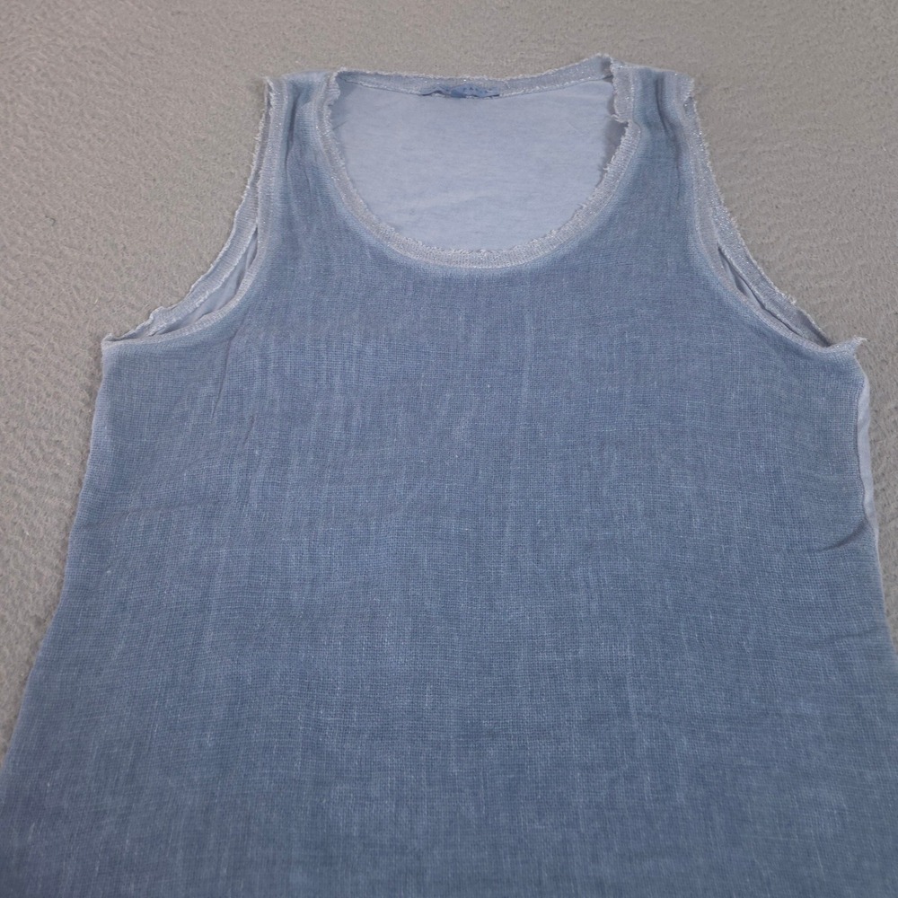Tempo Paris Top Womens XL 100% Linen Tank Made in Italy Contrast Raw Edge Trim